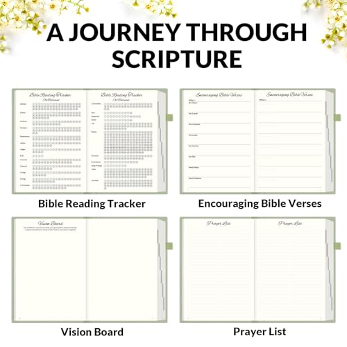 SUNEE Christian Bible Study & Prayer Journal – Undated 6-Month Scripture Notebook for Daily Devotional & Faith Growth, Meaningful Religious Gift for Women, Men, Pastor or Graduation (Grey Green) - color: Grey Green