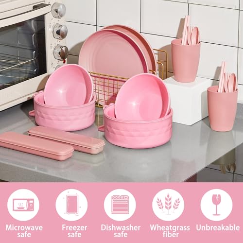 6 Pcs Microwave Ramen Cooker Set 40oz Bowl, Pink - color: Pink