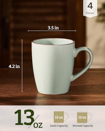 famiware Venus Coffee Mugs Set of 4, 13 oz Ceramic Stoneware Mug Cup Set - color: Light Green, size: 4pcs