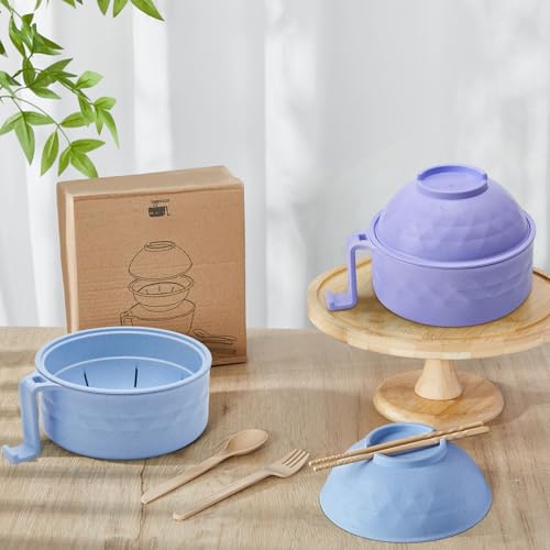2 Sets 40 oz Microwave Ramen Bowl with Handles, Purple, Light Blue - color: Purple,Light Blue