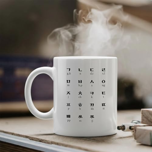 Panvola Hangul And English Alphabet Korean Ceramic Mug 11oz White