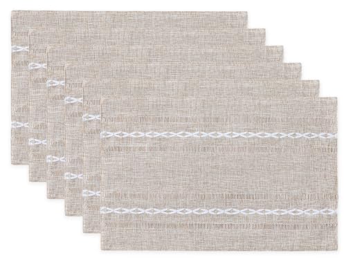 Wracra Cotton Linen Place Mats, Brown Embroidered Placemats Set of 6 - color: Hemstitched Brown, size: Placemats(Set of 6)