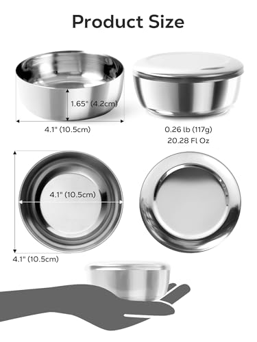 Korean Stainless Steel Rice Serving Bowls with Covers, Set of 4, Keep Your Food Hot & Cold, Long-Lasting Durability, Traditional Kitchenware for Home & Restaurants, Made in Korea