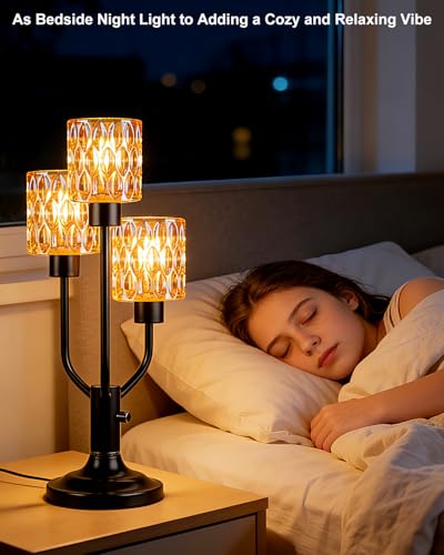 Lightdot Mid Century Modern Table Lamp for Living Room Vintage Dimmable - color: 13-Black-Amber-Cylinder