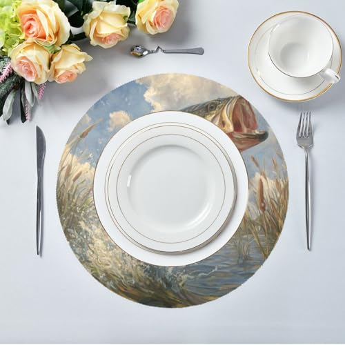 Big Bass Fish Round Placemats Washable ‌Heat Resistant‌ ‌Non-Slip Place Mats Table Place Mat for Kitchen Dining - color: Big Bass Fish, size: 15.4x15.4inx1