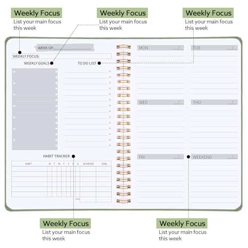 Thboxes A5 Weekly Planner, 52 Week Undated Journal for Women, Sage Green - color: Sage Green