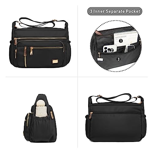 NPBAG Crossbody Bag for Women, Shoulder Purse Handbag Messenger Bag, Trendy Pocketbooks, Waterproof and Multi-Pockets - color: Black