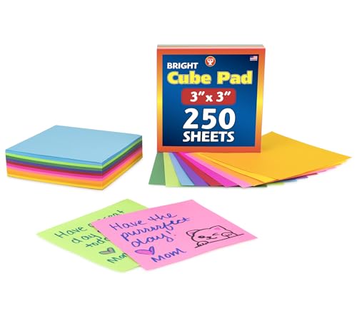Hygloss Note Paper Cube - 3" Square Non-Sticky Memo Pad - 250 Sheets in 10 Assorted Bright Colors - Note Cubes - Perfect for Office & School Supplies - Not Sticky - color: 10 Assorted Colors, size: 3" x 3", 250 Sheets