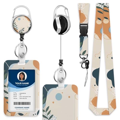 ID Badge Holder with Lanyard Easy to Use Tropical Plants Badge Holder Green Leaf for Workers Events Schools - color: Tropical Plants