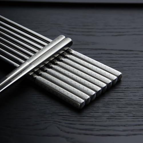 IQCWOOD Laser Engraved 304 Stainless Steel Chopsticks, 5 Pairs - color: Coin Pattern