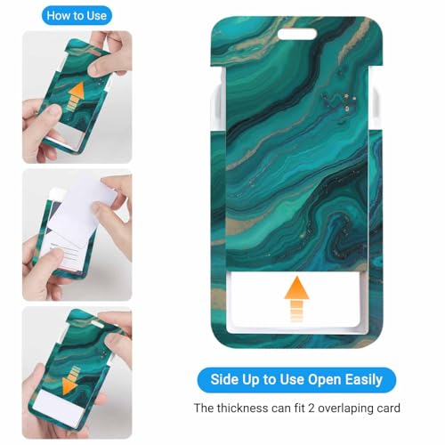 Marbling Texture ID Badge Holder Green and Golden Marble Pattern Badge Holder with Retractable Clip Durable and Easy to Use for Student Nurse Worker - color: Marbling Texture