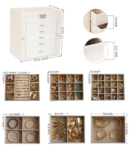 BOOVO Large Jewelry Box for Women 6 Layer - color: Pearl White, size: 6 Layer