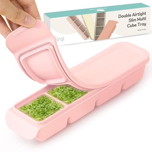1.7 oz/4 Sections Silicone Ice Cube Freezer Tray with Lid, 100% Food-Grade Platinum Silicone,Leak Resistance & Dishwasher Safe for Baby Food Prep,Breast Milk,Purees - Korean Made, Pastel Pink - color: Pink, size: 1.7oz/4ct â 1 Pack