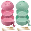 2 Sets 40 oz Microwave Ramen Bowl with Handles, Pink, Light Green - color: Pink, Light Green
