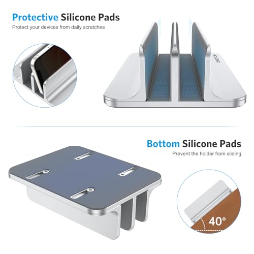 OMOTON Dual Vertical Desk Laptop Stand Holder, Fits MacBook Air/Pro, Silver - color: Silver