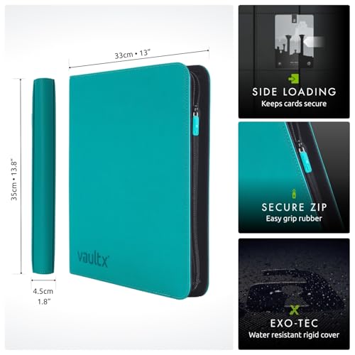 Vault X 12 Pocket XL Zip Trading Card Binder 624 Cards Exo-Tec (Teal) - color: Teal, size: 12 Pocket XL