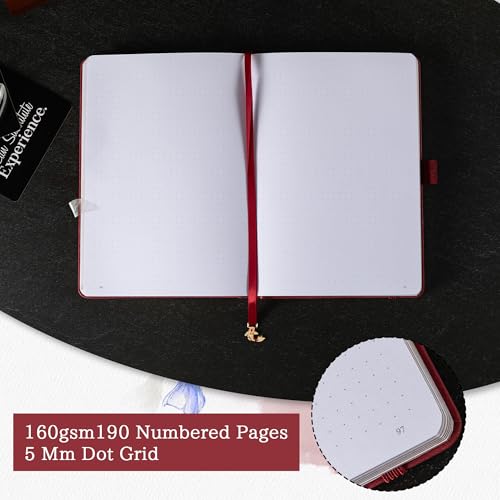 TIEFOSSI A5 Dotted Journal Notebook 190 Pages for Women & Men - color: Red, size: A5-Dotted
