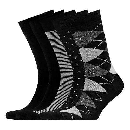 VRD Men's Dress Socks Bamboo Rayon, 5-Pack Crew Socks, Multiple Colors and Designs, Shoe Size 8-13, Gift Box - color: 01: Black, 5-pack Mix (2 Solid, 1 Striped, 1 Dotted, 1 Argyle)