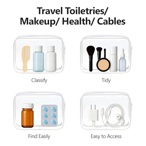 PACKISM Clear Makeup Bag for Travel - TSA Approved Toiletry Bag, 2 White - color: 2 Active B White, size: Mixed Size Series (1 Medium + 1 Large)