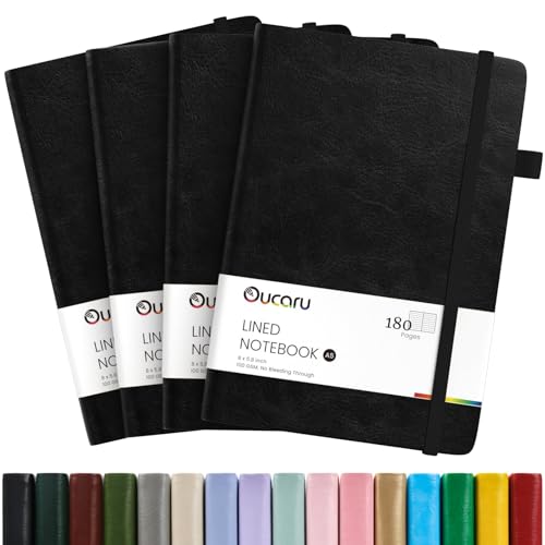 Oucaru 4 Pack A5 Lined Journal Notebook for Writing, 180 Pages - color: Black, size: 4 Pack