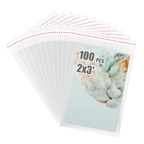 Egofine Self Sealing Cellophane Bags 100 PCS, Self Adhesive 2x3 Inches Clear Resealable Cellophane Bags,Storage Baggies for Daily Vitamin, Jewelry, Candy - color: 2"x3"Pack of 100