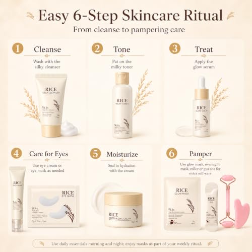 21PCS Rice Skincare Set for Teen Girls & Women, Korean Skin Care Set, Skin Care for Teens 10-12, Hydrating Korean Skincare Set Gifts Birthday Facial Kit for Women