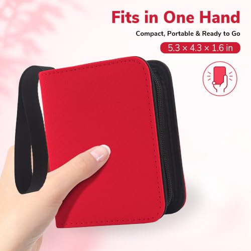 1 Pocket Card Binder with Zipper, 100 Pockets Mini Trading Card Album, Premium PU Leather Single Card Binder, Small Display Folder for TCG & Sports Cards - color: Red, size: 1-Pocket