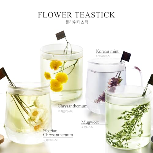 KKOKDAM Premium Flower Korean Tea Stick Gift Set - 5 Handcrafted Blooming Herbal Tea Variety Pack in Glass Tubes, Caffeine-Free Women & Mom Gift Box