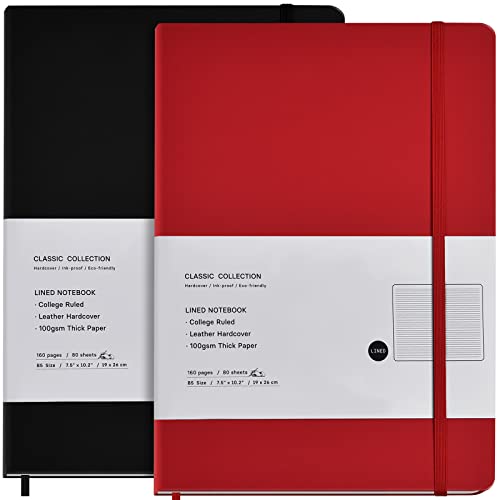 2 Pack B5 Journal Notebooks Classic College Ruled Notebooks Hardcover Lined Journals for Office Home School Business Writing Note Taking, 10.2 x 7.5 inch, 100GSM Thick Paper, 160 Pages (Black/Red) - color: Black/Red