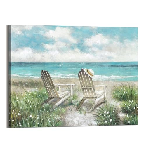 arttitue Beach Wall Art Canvas Picture: Coastal Chair Seascape Painting Decor Ocean Sea Scene Print Landscape Seaside Artwork for Living Room Bedroom Office 36 x 24 Inch - color: Beach Chair, size: 36"L x 24"W
