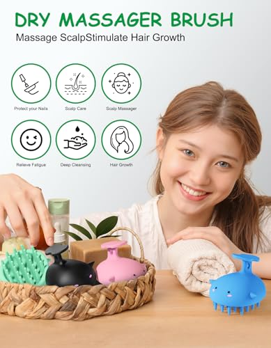 Scalp Scrubber Shampoo Brush, Wet & Dry Silicone Scalp Massager Brush Green - color: Green