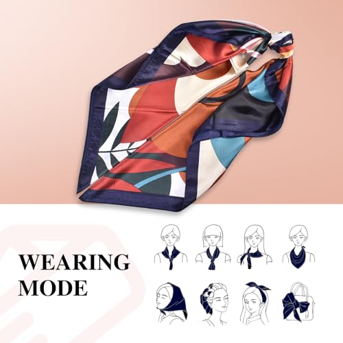 35 Inches Silk Head Scarf-Satin Hair Scarves Silk Bandana Scarf Headscarf for Women's Fashion Scarves - color: Colorful Sunflower - Navy Blue