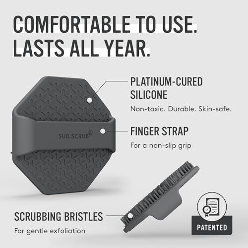 Sud Scrub® Antimicrobial Silicone Face Scrubber, 1 Pack, Gentle Face Exfoliator for Sensitive Skin, Eco Friendly Facial Cleansing Brush, Exfoliating Face Brush for Men and Women (Charcoal)