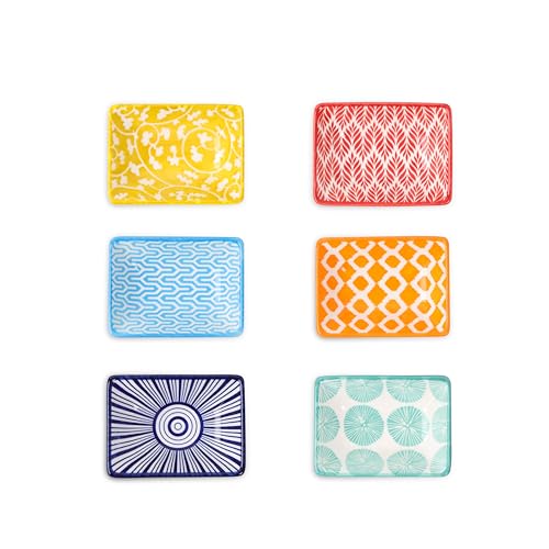Selamica 3.75 Inch Ceramic Soy Sauce Dish, Set of 6, Assorted Colors - color: Assorted Colors, style: Rectangular