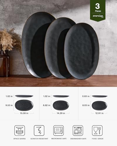 famiware Serving Platters Set of 3 Sizes - Oval, Matte Dark Charcoal - color: Matte Dark Charcoal