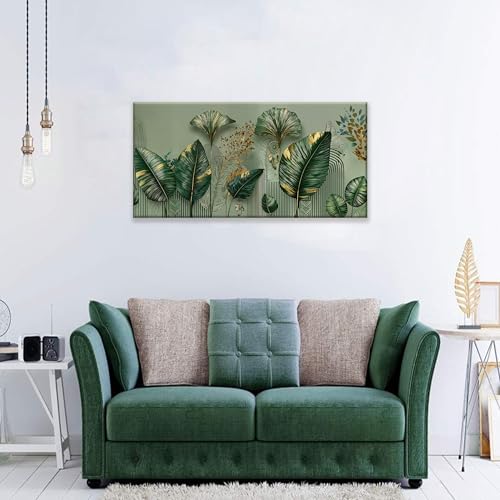 Tropical Green Leaf Accent Canvas Wall Art Decor For Living Room 20" X 40" - color: LAI-13D, size: 40"L x 20"W