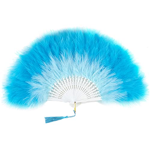BABEYOND 1920s Marabou Feather Folding Hand Fan - color: Y-gradient Blue