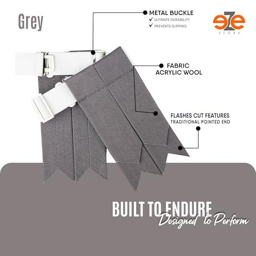 EZE Kilt Flashes for Men with Heavy Buckle Adjusters, Plain & Tartan Kilt Sock Flashes Acrylic Wool - color: Grey