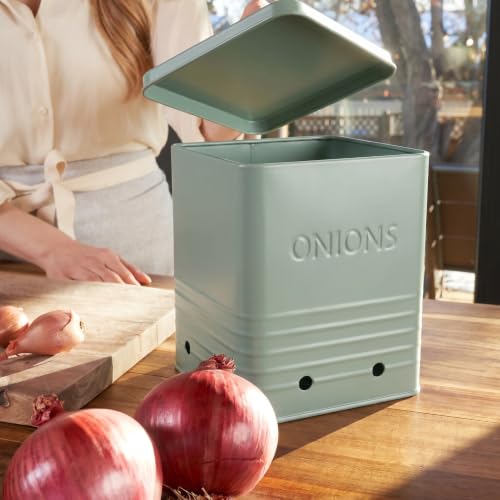 Beautiful Potato and Onion Storage Container Set - Food Safe Metal Bins - color: Sage