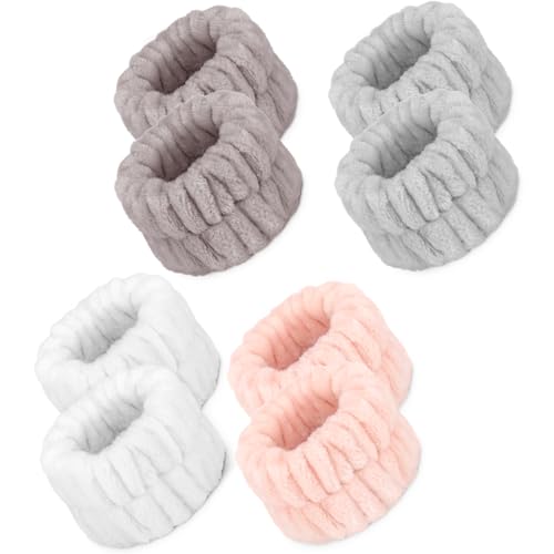 Crosize 8 Pcs Microfiber Spa Wrist Bands for Women's Washing Face, Absorbent Face Washing Wristbands, Yoga Practitioners, Fast Drying, Set of 4 Colors - color: Grey, Pink, White, Brown