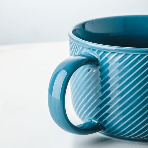 Ceramic Soup Bowl with Handle, 38 oz Microwave Safe, Sky Blue - color: Sky Blue
