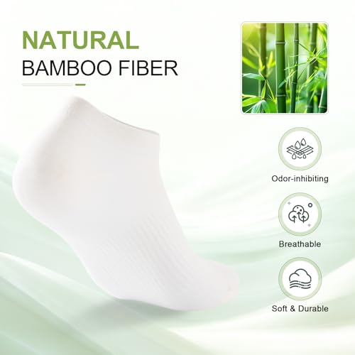 Women's Ankle Socks, 5 Pairs, Bamboo Rayon Ultra Thin Low Cut - color: White, size: Large