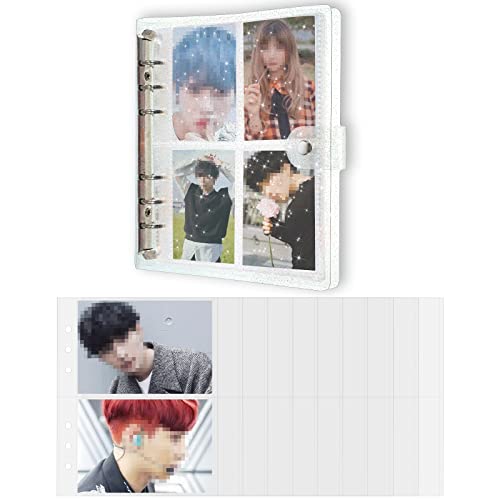 3 Inch 200 Pockets Photocard Binder Kpop Portable Photo Album Transparent Plus 5 Inch 40 Pockets Photo Pages Jelly 6 Ring Binder Cover for Albums Business Cards Postcards Picture Storage (White)
