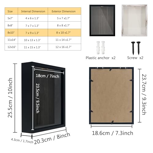 GraduationMall 8x10 Top Loading Shadow Box Frame with HD Glass,Wood Display Case with Slot,1.25 inches Interior Depth,Ideal for Wine Bottle Caps,Tickets,Shells,Stamps and More,Black - color: Black, size: 8x10