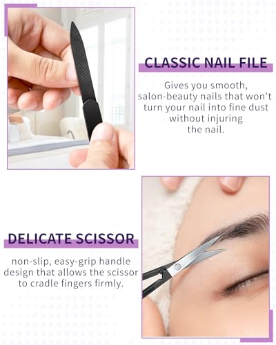 MORGLES Tweezers Set 9 Pcs Nail Clipper Kit with Case for Eyebrows Grooming - color: D-purple