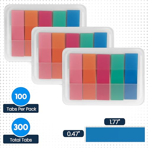 Essex Wares - 300 Pieces, 5 Bold Colors, Transparent Sticky Notes Tabs - color: Bold Colors