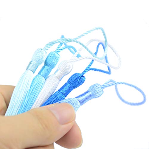100Pcs 5 Inch Silky Bookmark Tassels for Jewelry, Souvenir(Mixed Blue) - color: Mixed Blue