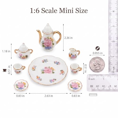 Miniature Tea Set 1/6 Scale Dollhouse Accessories Porcelain, Light Pink - color: Light Pink