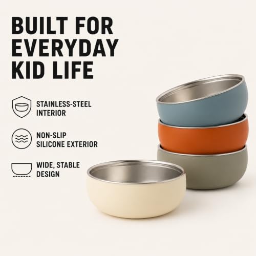 Monkey Proof™ Non-Toxic Stainless Steel Child Bowl 5” with Non-Slip Silicone Shell, (Set of 4 bowls) Unbreakable, Mess Free Feeding for Babies, Toddlers, Kids, BPA free (Arizona) - color: Arizona