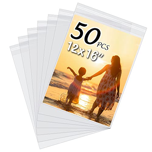 50 Pack Acid-Free Crystal Clear Sleeves Storage Bags for 12x16 Art Prints - size: 12x16 50 Pack